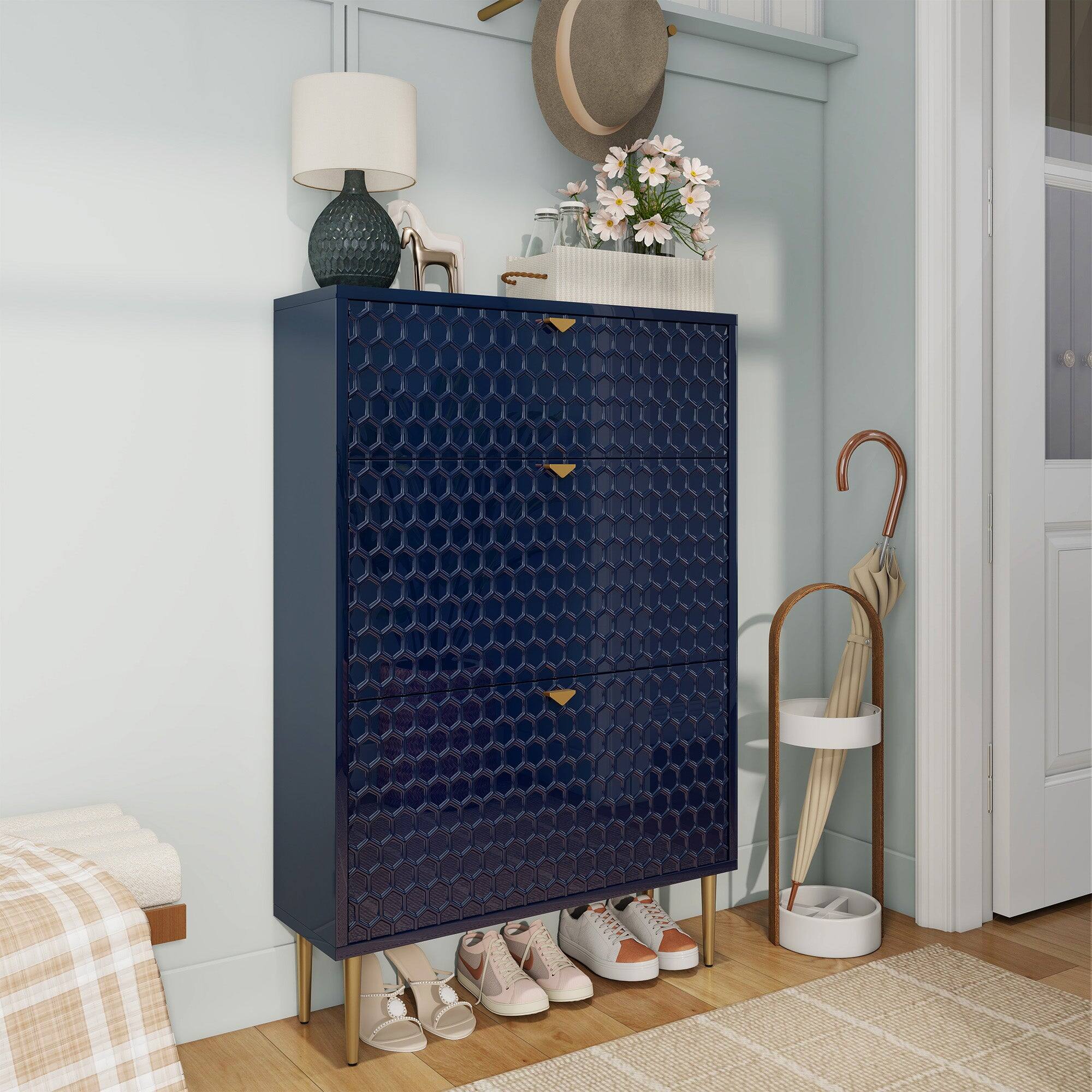 Alt View 3. Boyel Living - Blue MDF Shoe Storage Cabinet (24-Pair) - Blue.