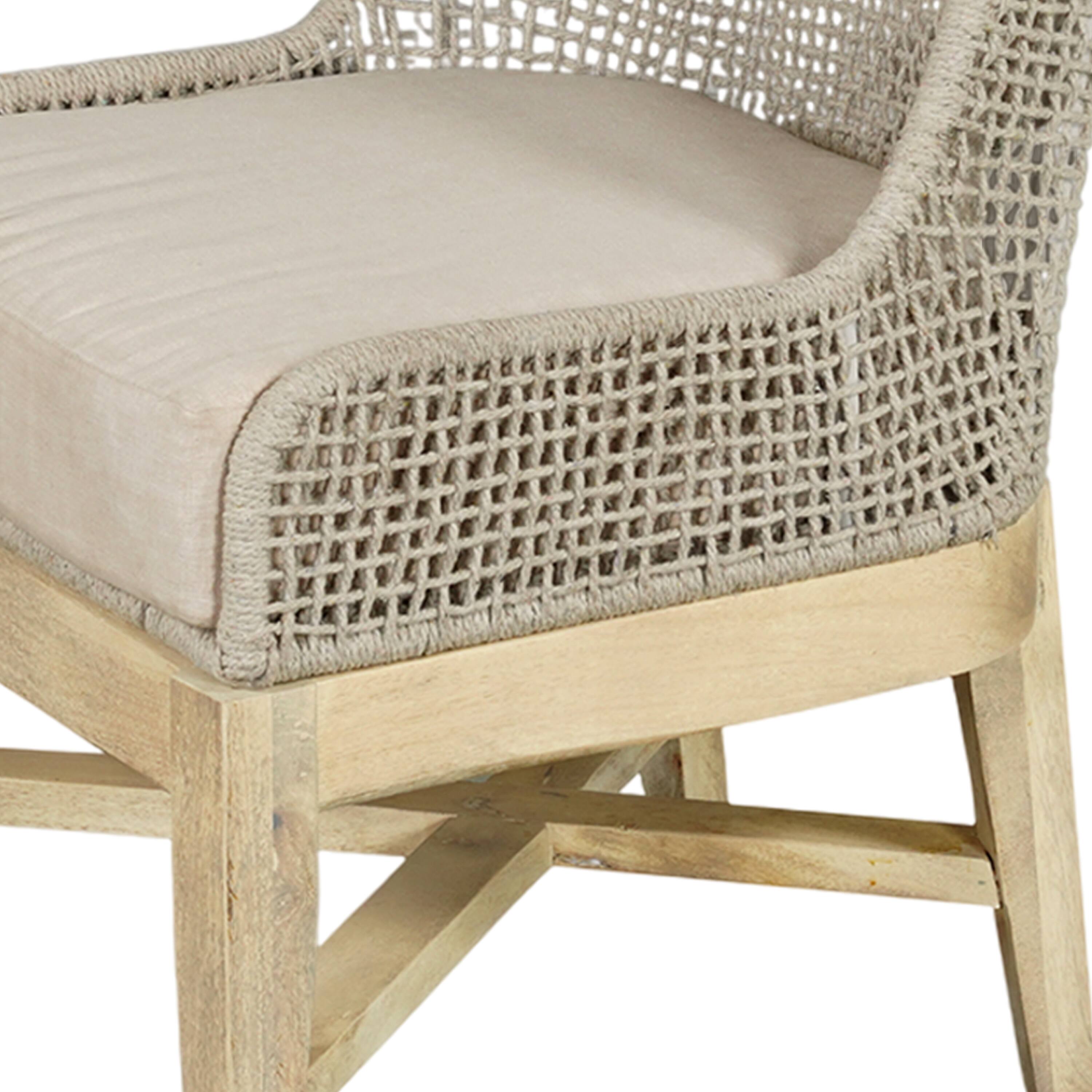 Alt View 4. Manhattan Lane - Handcrafted Mango Wood Dining Chair, Cotton Rope Weaving. - Natural Brown, Beige.