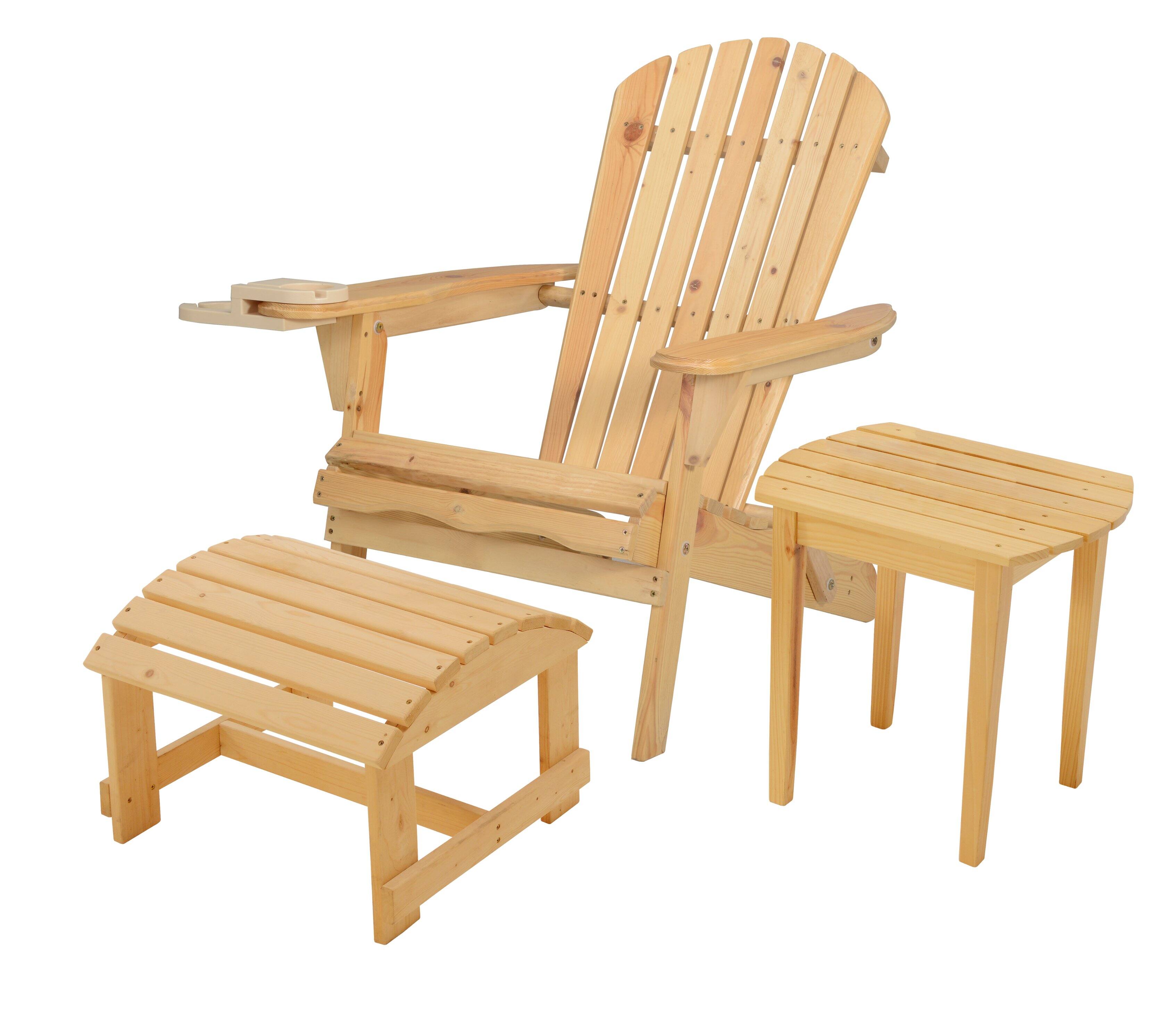 Front. Jiallo - Foldable Adirondack Chair with cup holder Bristro Set with Ottoman - NATURAL.