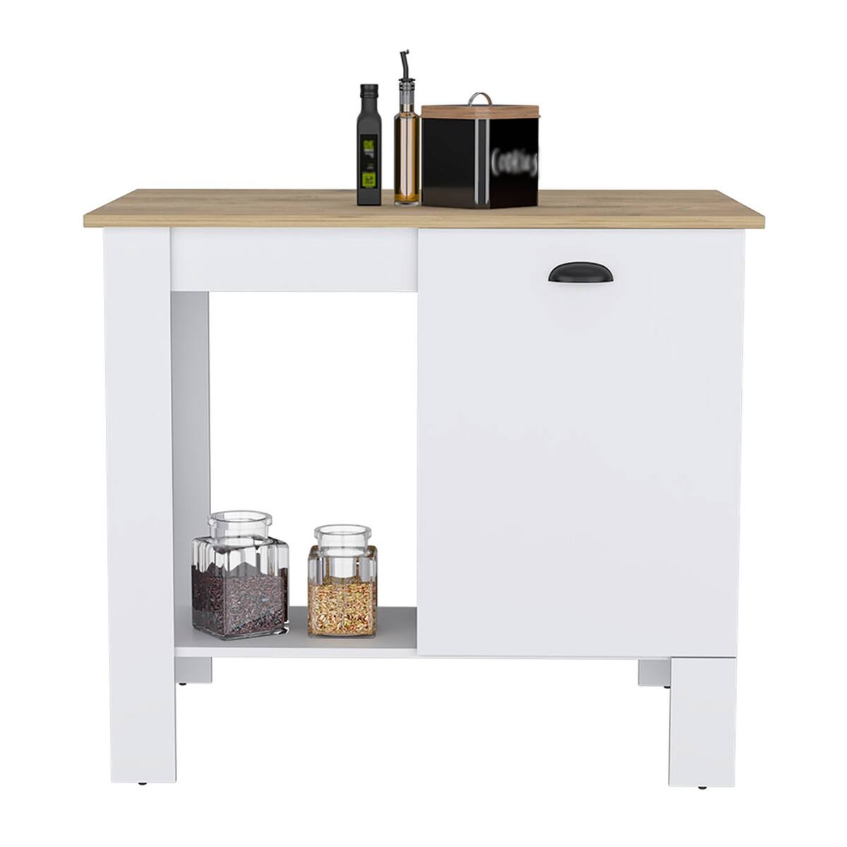 Alt View 3. Loheer - Loheer White and Macadamia Kitchen Island Single Door Cabinet - White / Macadamia.