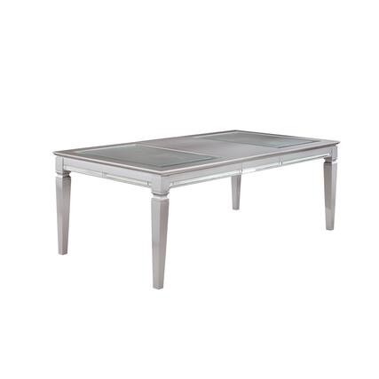 Front. Manhattan Lane - Wooden Dining Table With Beveled Mirror Insert, Silver and Clear - Silver and clear.