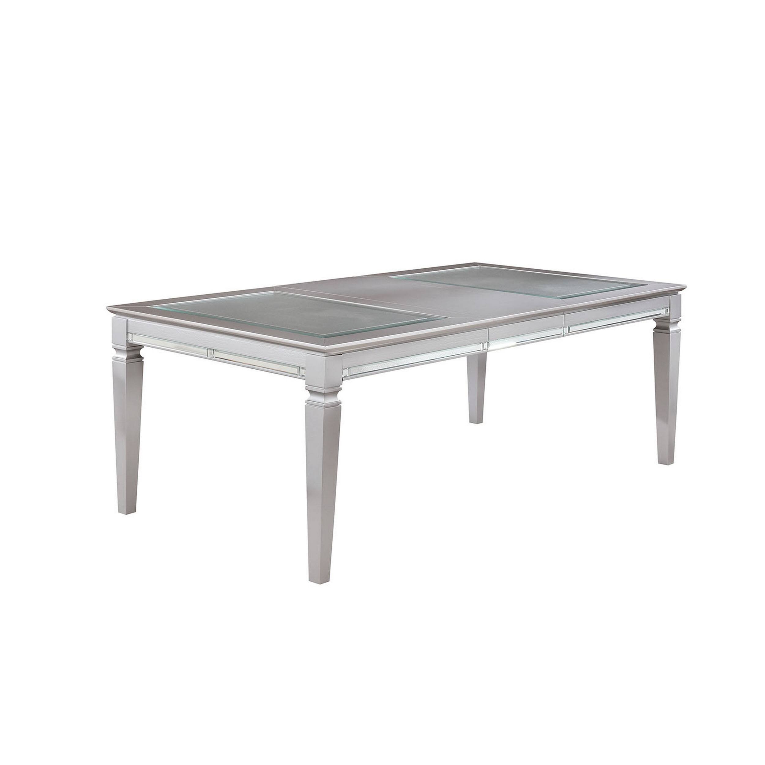 Front. Manhattan Lane - Wooden Dining Table With Beveled Mirror Insert, Silver and Clear - Silver and clear.