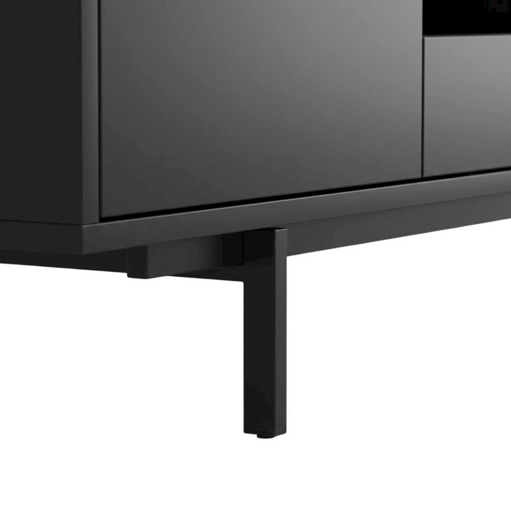 Alt View 2. FurniFact - Black Laminate TV Console with 3 Doors and Modern Design - Black.