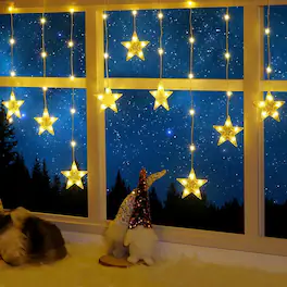 MOSZAR LLC - 76 LED Star Curtain Lights, Warm White/Multicolor, 8 Modes, Waterproof