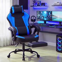 GTPlayer - Racing Style Gaming Chair with Footrest High Back Ergonomic Computer Chair with Linkage Armrests - Blue