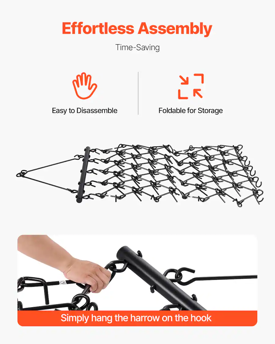 Drag Bashee VEVOR Drag Harrow, 4 x 4 ft Durable Chain Harrow with 69 Sharp Teeth ...
