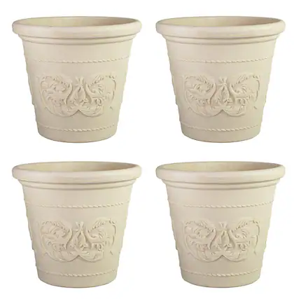 Front. Sunnydaze - 4pk 19.5 in Arabella Polyresin Outdoor Planter - Antique White.