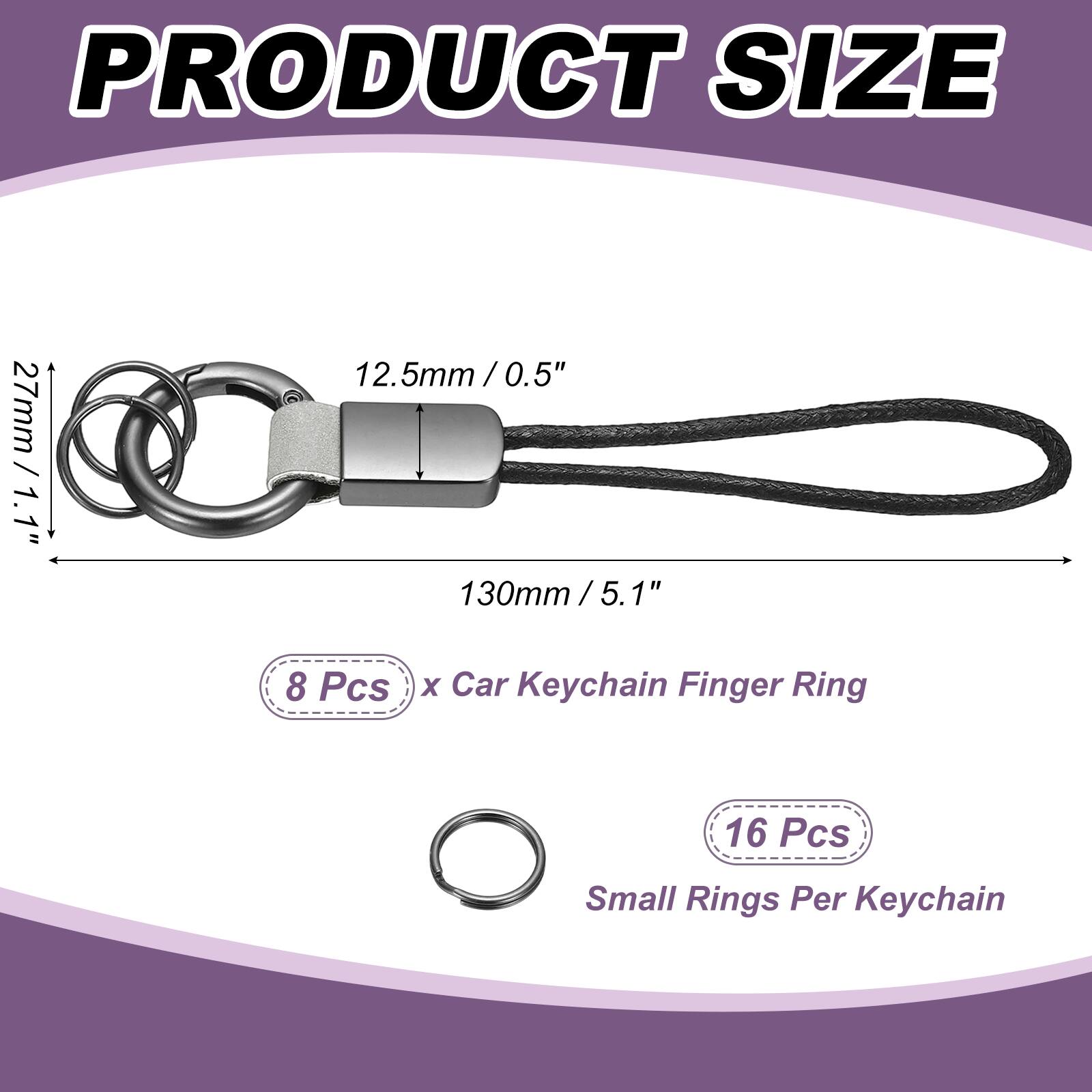 PRODUCT SIZE  
27mm / 1.1"  
12.5mm / 0.5"  
130mm / 5.1"  
8 Pcs x Car Keychain Finger Ring  
16 Pcs Small Rings Per Keychain