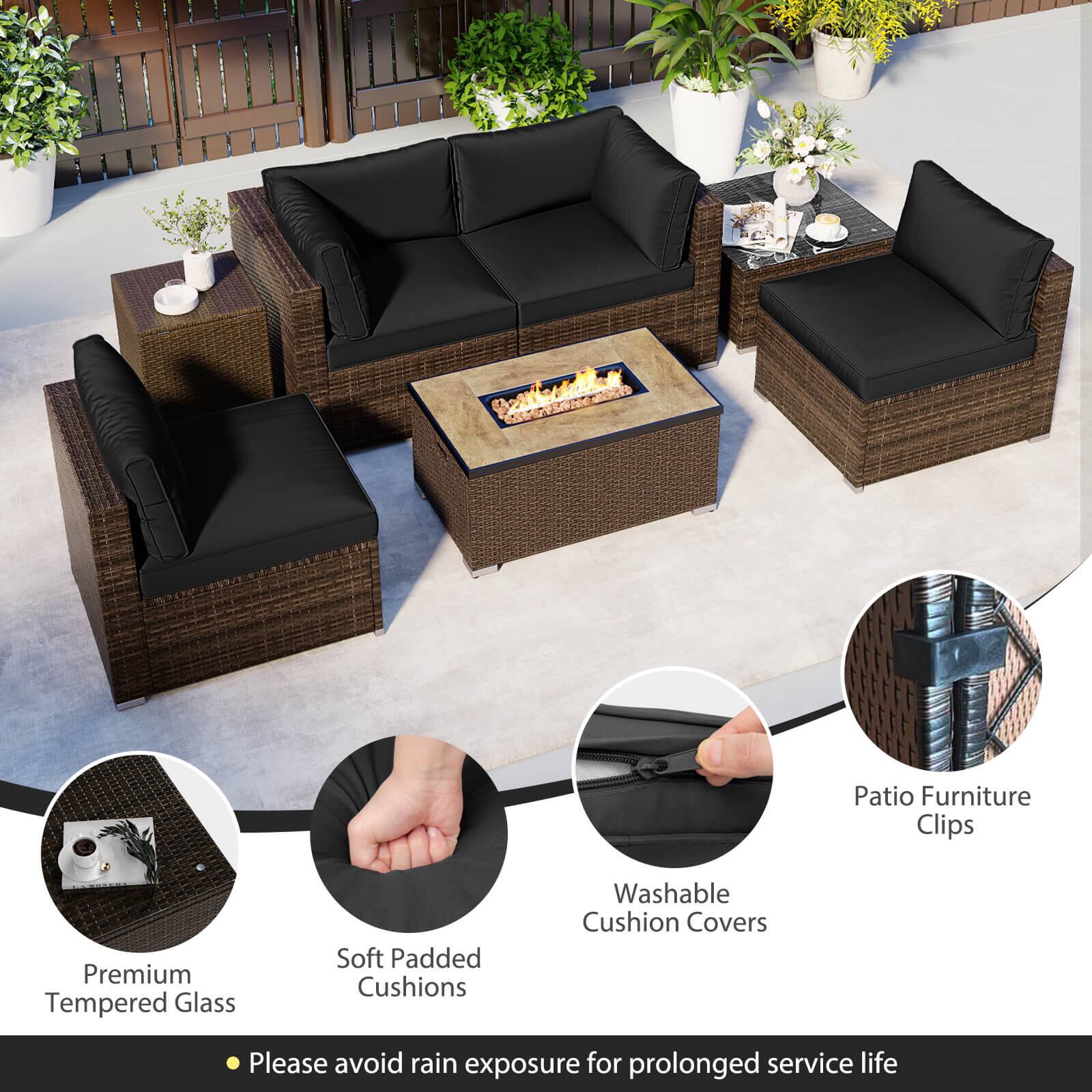Patio Furniture Clips  
Premium Tempered Glass  
Soft Padded Cushions  
Washable Cushion Covers  

Please avoid rain exposure for prolonged service life