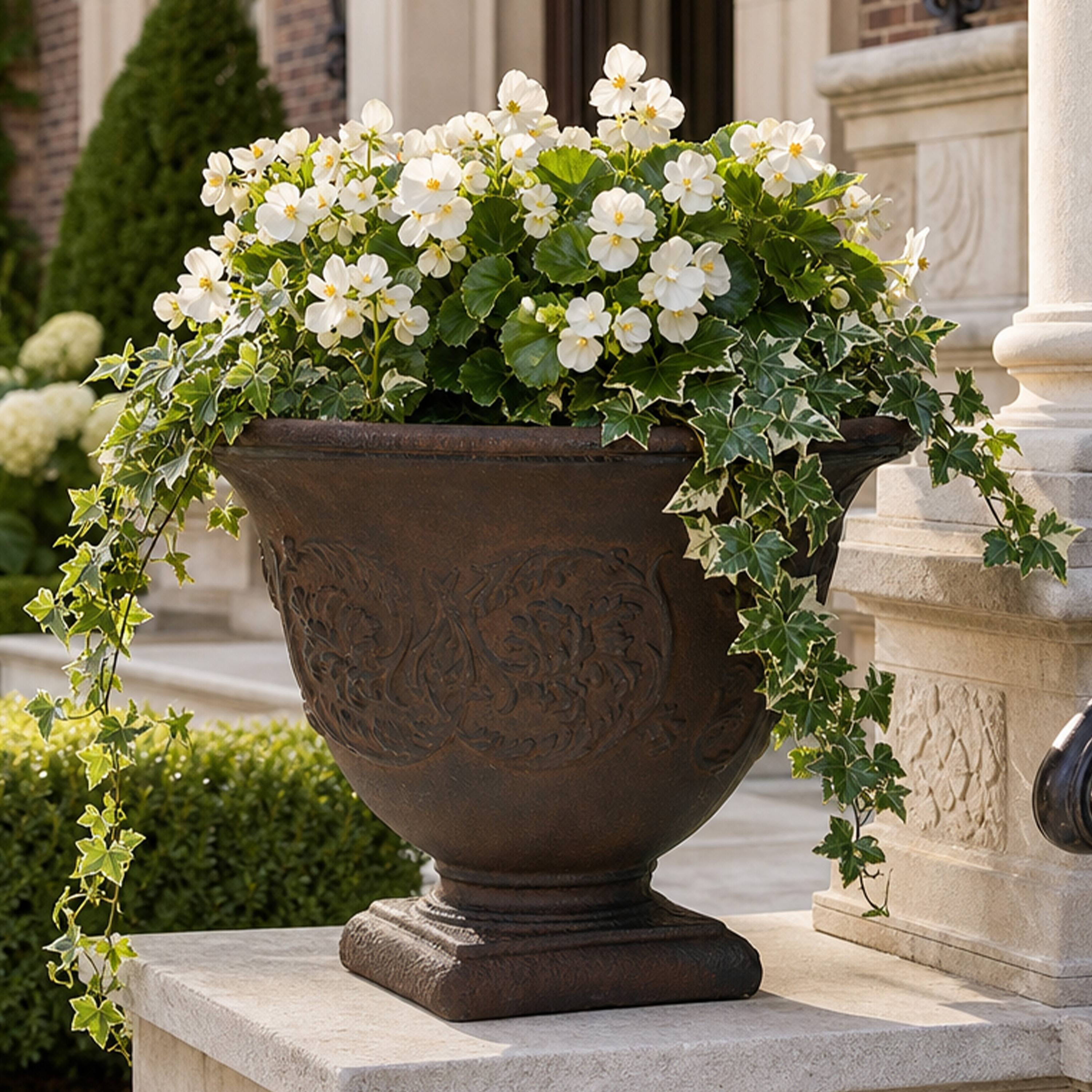 Alt View 1. Sunnydaze - 16 in Darcy Polyresin Planter - Set of 2 - Rust.