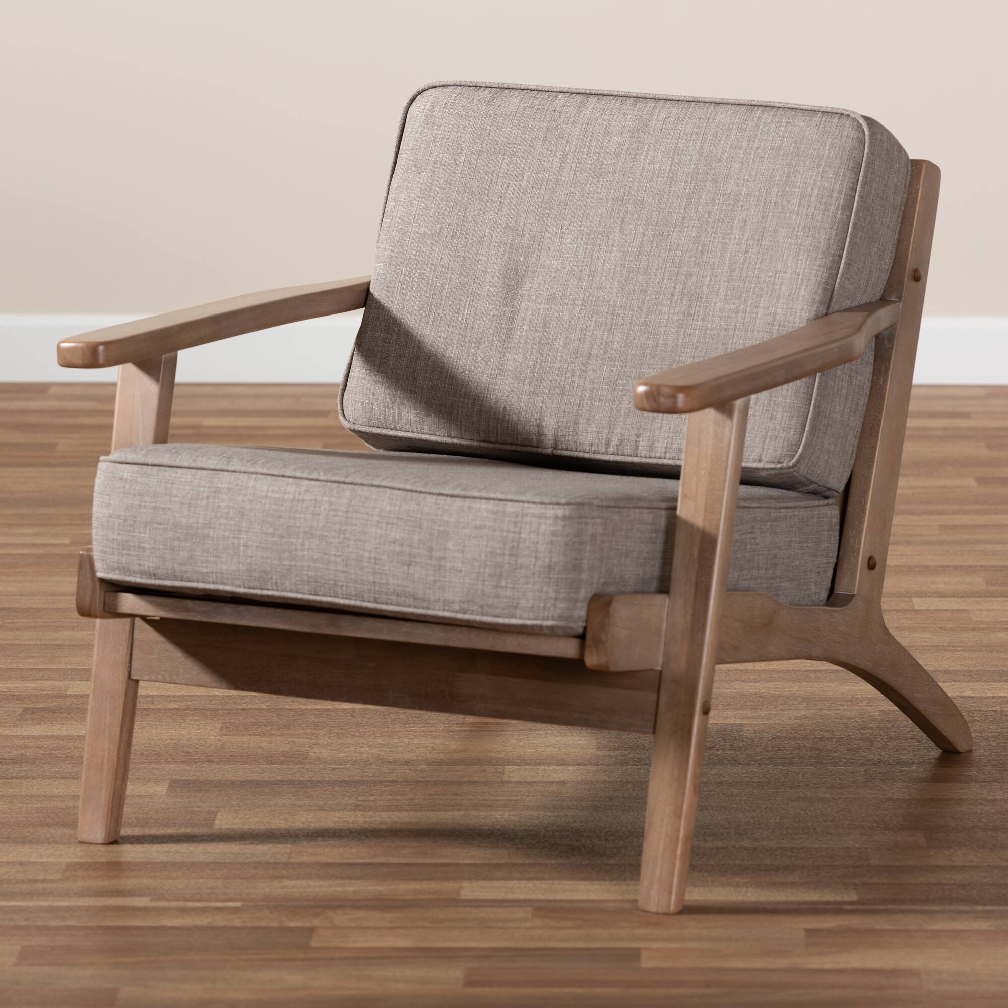 Alt View 4. Baxton Studio - Sigrid Mid-Century Modern Fabric Upholstered Antique Oak Finished Wood Armchair - Light Grey/Antique Oak.