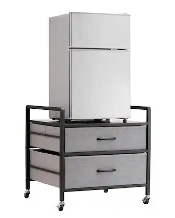 Front. VEVOR - Mini Fridge Stand with Storage, 176 lb-Capacity Mini Fridge Table with 2 Drawers & 4 Swivel Wheels, Mobile Fridge Shelf - Grey.