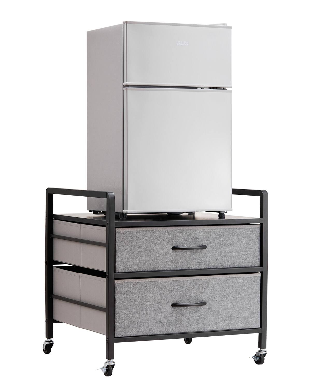 VEVOR - Mini Fridge Stand with Storage, 176 lb-Capacity Mini Fridge Table with 2 Drawers & 4 Swivel Wheels, Mobile Fridge Shelf - Gray