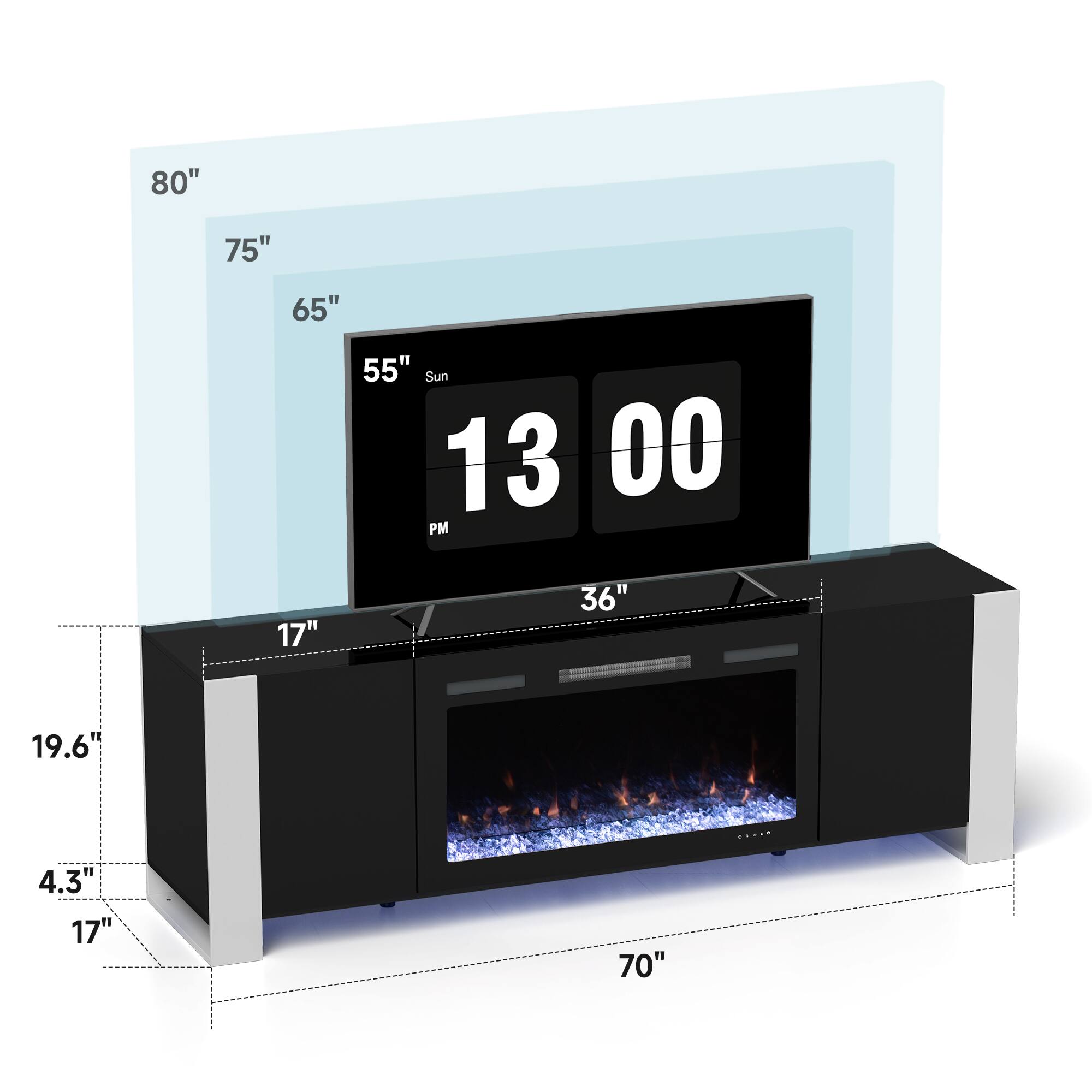 80"  
75"  
65"  
55"  
Sun 13:00 PM  
36"  
17"  
19.6"  
4.3"  
17"  
70"