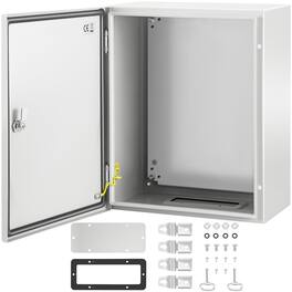 VEVOR - NEMA Steel Enclosure, 20 x 16 x 10 in, NEMA 4X Steel Electrical Box, IP66 Waterproof & Dustproof - Gray White
