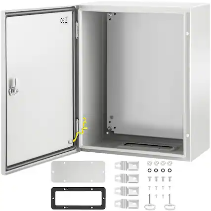 Front. VEVOR - NEMA Steel Enclosure, 20 x 16 x 10 in, NEMA 4X Steel Electrical Box, IP66 Waterproof & Dustproof - Gray White.