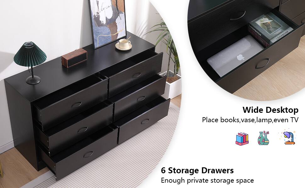 Alacay LOOKBOOK

Wide Desktop  
Place books, vase, lamp, even TV

6 Storage Drawers  
Enough private storage space