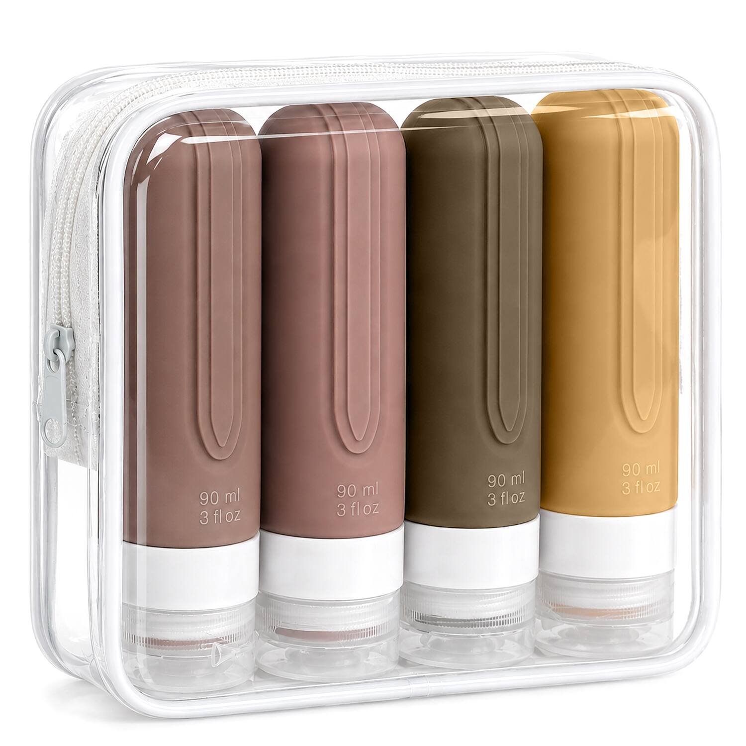 Front. Garnen - 4PC/3oz Travel Bottles for Toiletries, TSA Travel Size Toiletry Bag Silicone Travel Containers Refillable Shampoo Bottle - Multicolored.