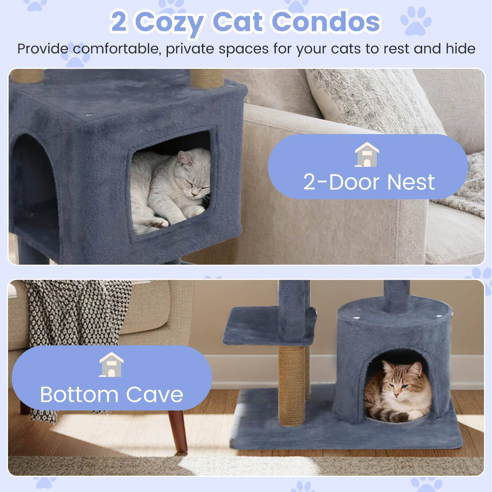 2 Cozy Cat Condos  
Provide comfortable, private spaces for your cats to rest and hide  

2-Door Nest  
Bottom Cave