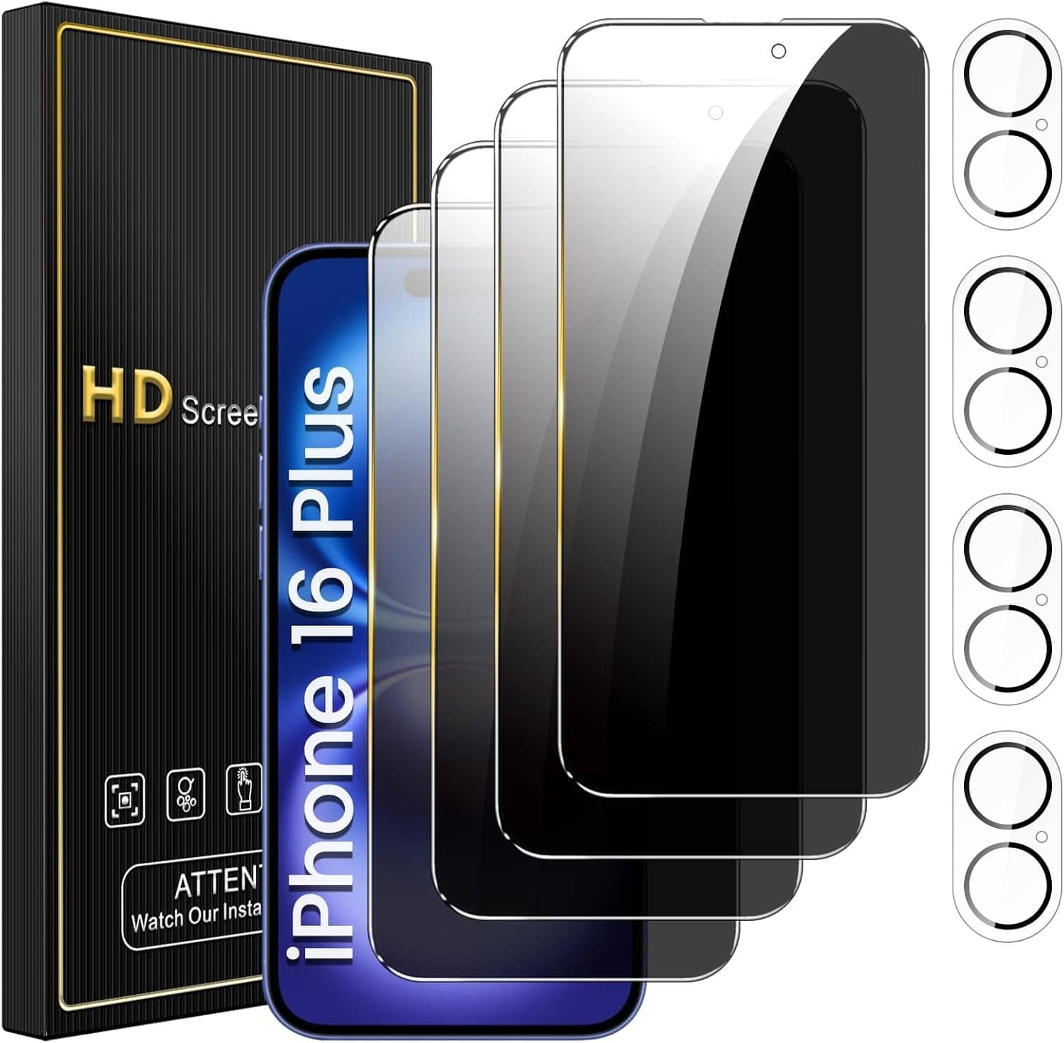 PARKER SLATER - 4-Pack iPhone 16 Privacy Screen & Camera Lens Protector, Anti-Spy, Anti-Scratch - Black