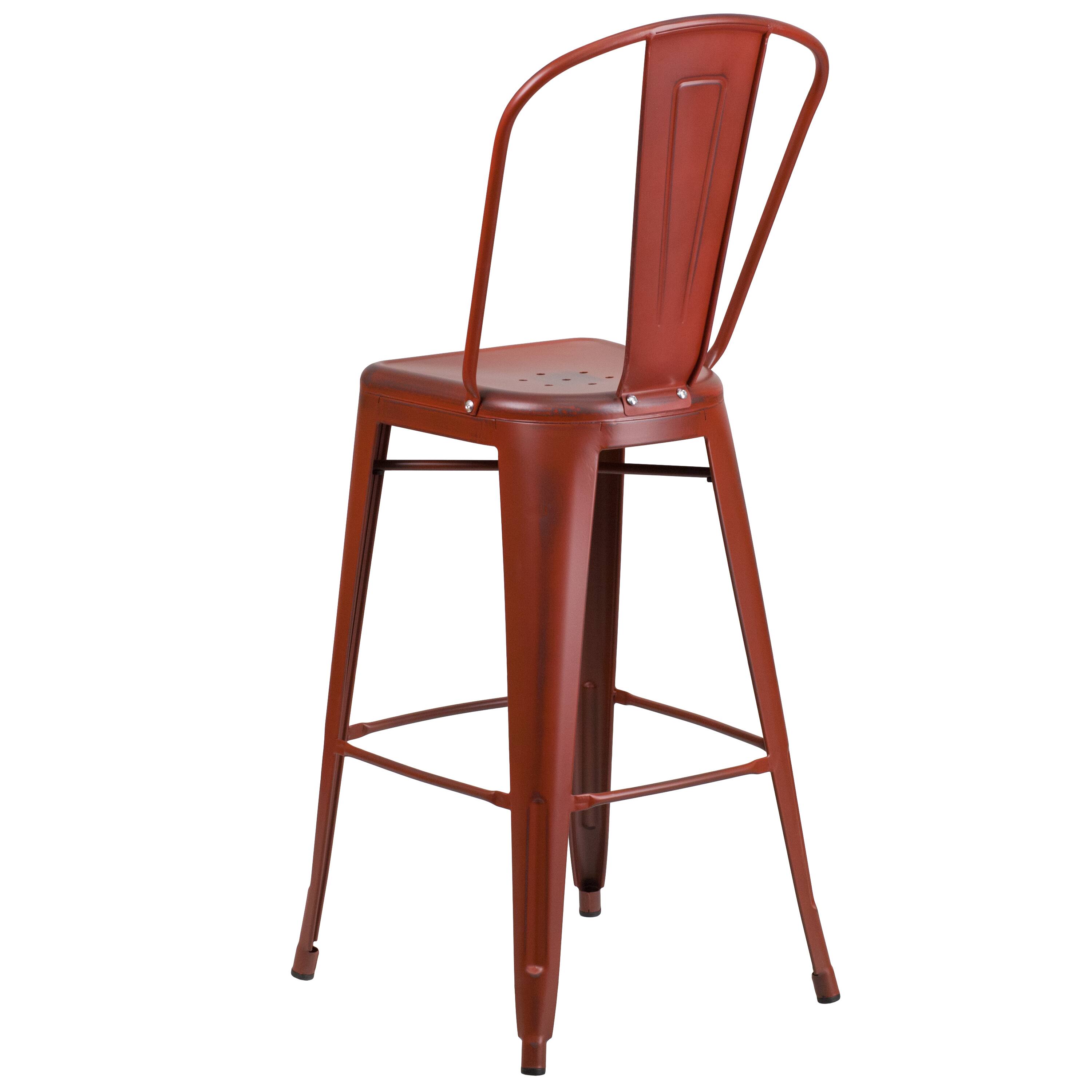 Alt View 5. Emma + Oliver - Commercial Grade 30"H Distressed Colorful Metal Indoor-Outdoor Barstool w/ Back - Kelly Red.