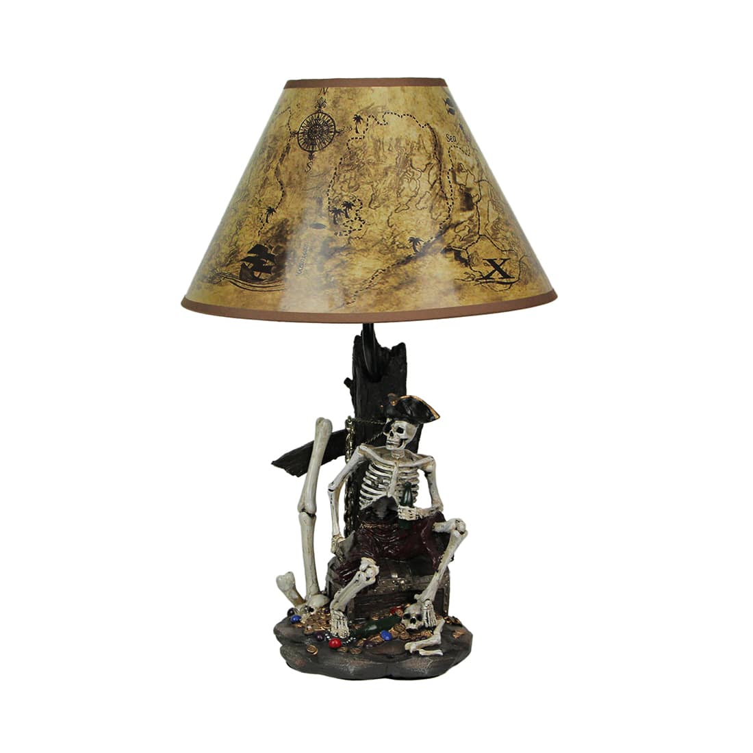 Zeckos - Pirate Skeleton W/ Treasure Table Lamp W/ Shade 21 inches tall - Multicolored