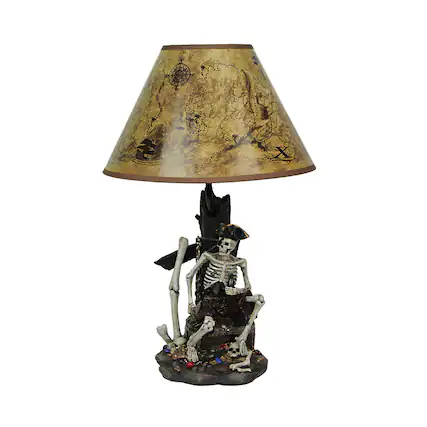 Front. Zeckos - Pirate Skeleton W/ Treasure Table Lamp W/ Shade 21 inches tall - Multicolored.