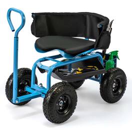 Costway - Rolling Garden Cart Height Adjustable Scooter with Swivel Seat & Tool Storage - Blue