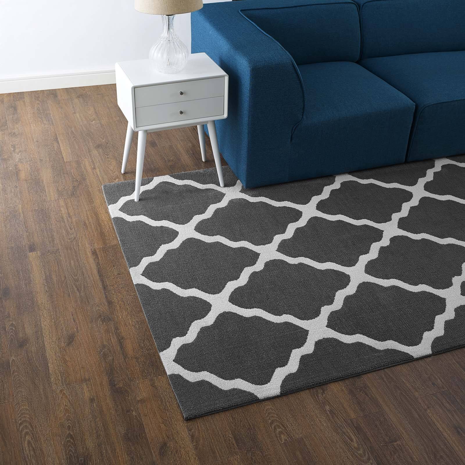 Left. Modway - Marja Moroccan Trellis Area Rug - Charcoal and Ivory.