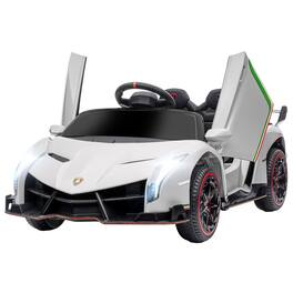 BreeBe - Aosom Lamborghini Veneno Kids Electric Car 12V with Bluetooth, Remote, Suspension, Lights, Horn, Songs - White