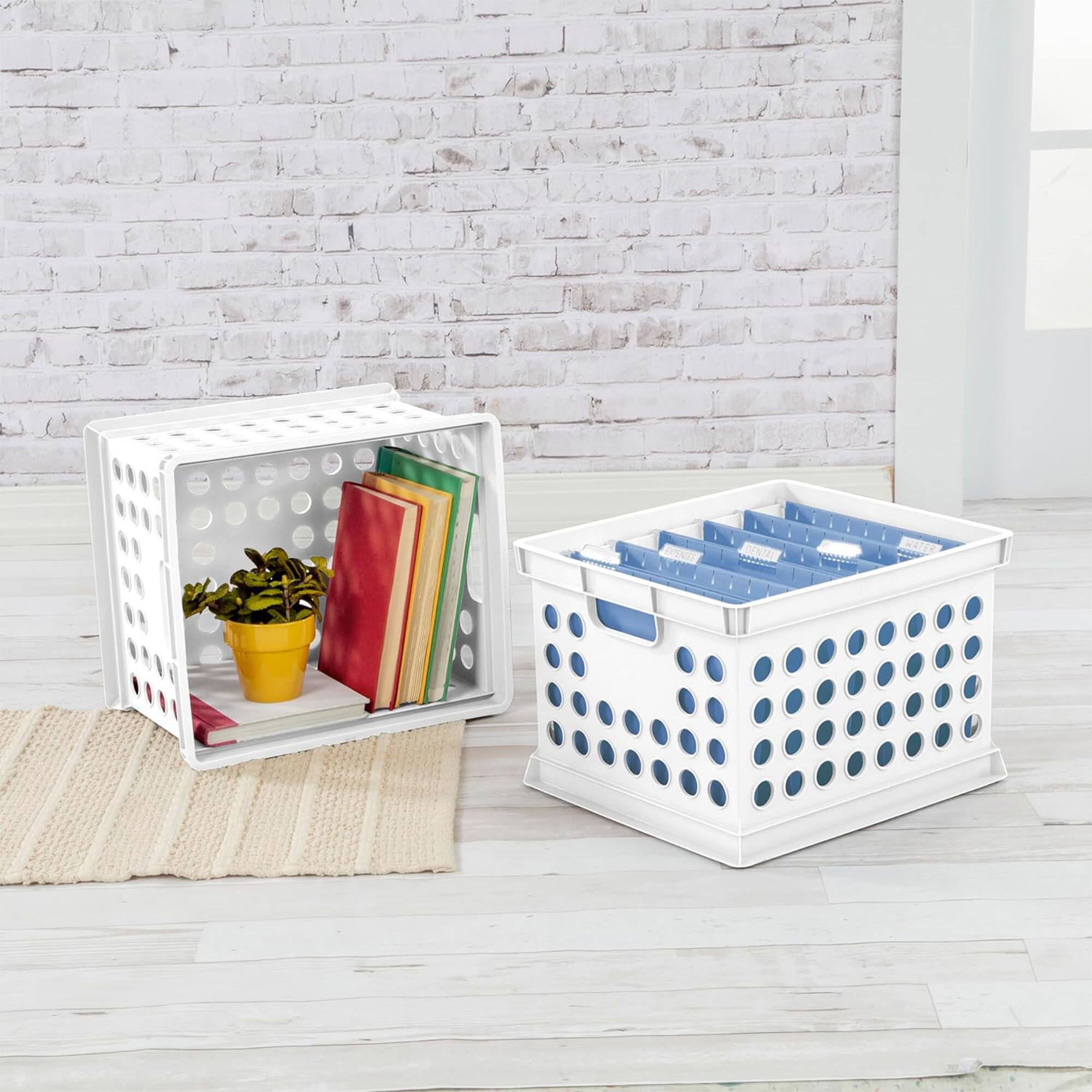 Alt View 2. Sterilite - Sterilite Stackable Plastic Storage Open Crate Bin Organizer Box, White, 6-Pack - White.
