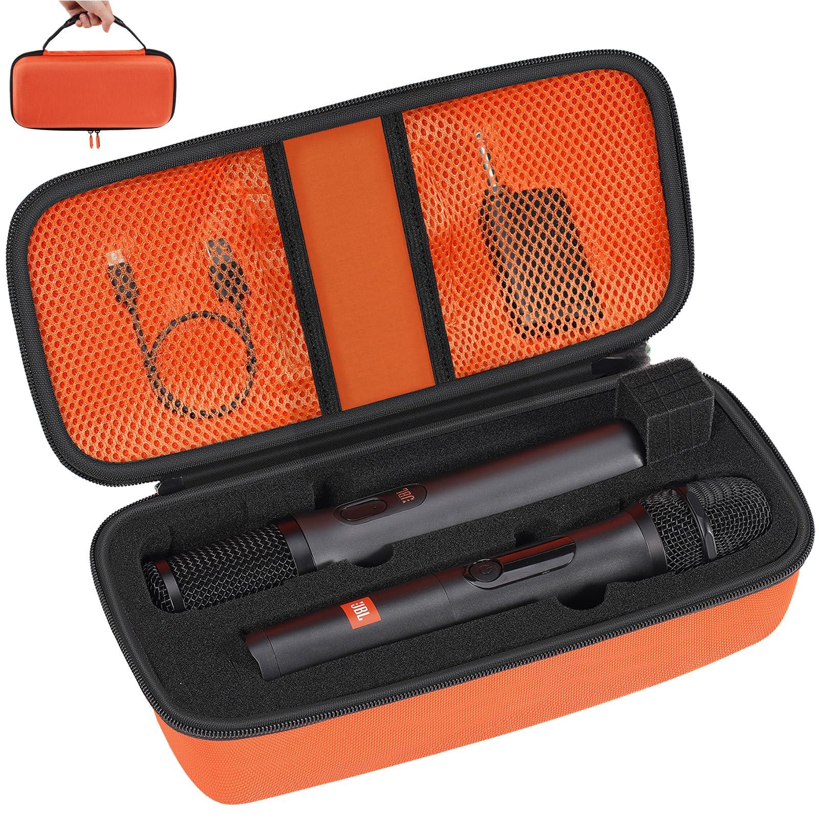 Earthley Blooms - Wireless Microphone Case Compatible With Two System Dual Partybox Mics Handheld Mic Travel Bag For Singing - Orange Oxford+diy Foam