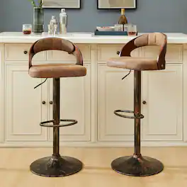 Vecelo - Set of 2 Swivel Bar Stools with Adjustable Height - 360° Rotation, PU Leather & Metal Base, 330lb Capacity - Dark Brown