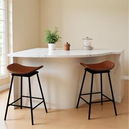 Pefilos - 360° Swivel Barstools Set of 2, Faux Leather Upholstered Backless with Footrest, Saddle Seat Barstools - Brown