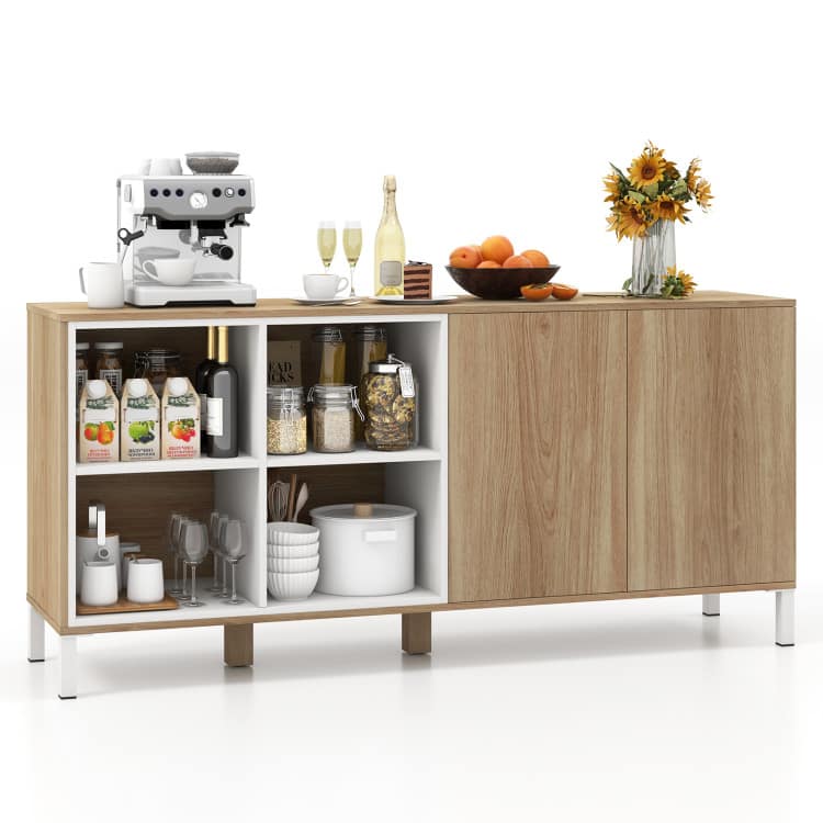 SlickBlue - Modern Buffet Sideboard with 4 Storage Compartments and Push-to-Open Doors - Natural