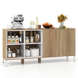 SlickBlue - Modern Buffet Sideboard with 4 Storage Compartments and Push-to-Open Doors - Natural