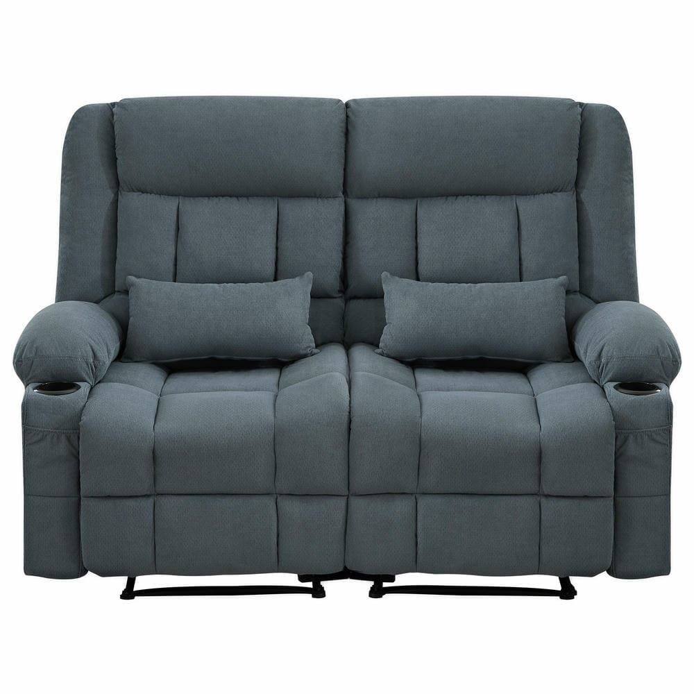 Alt View 2. Kadyn - Oversized Recliner Loveseat, Manual 150° Recline, Breathable Fabric, 600lb Capacity, Cup Holders, Blue - Blue.