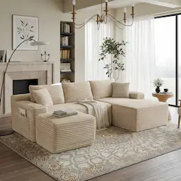 Boyel Living - 106.3-Inch Corduroy Modular U-Shaped Cloud Sectional Sofa - Camel