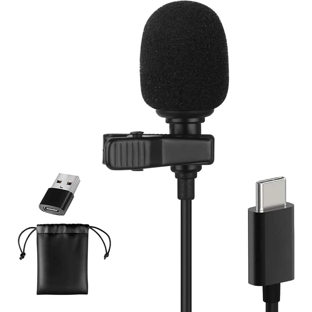 MOSZAR LLC - USB-C Lavalier Mic – Omni Condenser, 6.6FT for iPhone 15+, Android, PC, YouTube & Podcast - Black