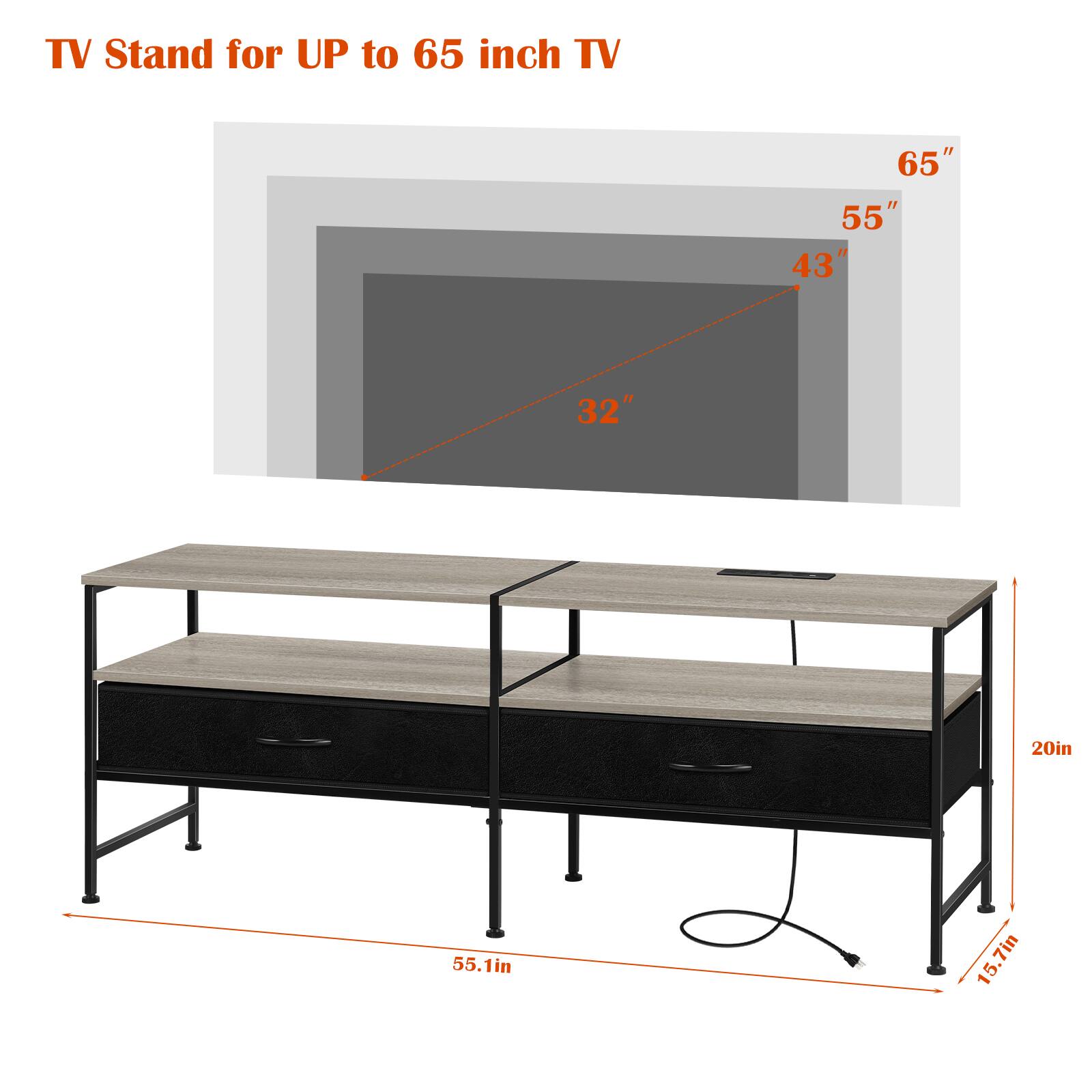 TV Stand for UP to 65 inch TV

65" 55" 43" 32" 20in 55.1in 15.7in
