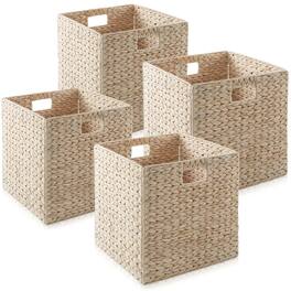 Casafield - 13 x 13-in Water Hyacinth Storage Baskets - 4 Pack - Whitewash