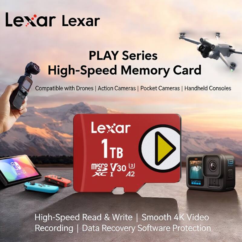 Lexar Lexar PLAY Series High-Speed Memory Card

Compatible with Drones | Action Cameras | Pocket Cameras | Handheld Consoles

Lexar 1TB MicroSDXC I V30 A2

High-Speed Read & Write | Smooth 4K Video Recording | Data Recovery Software Protection