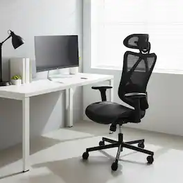 Forest'nSky - Mesh Office Chair, Ergonomic Desk Chair with Adjustable Lumbar Support, Armrest, Headrest and Tilt with Mute Wheels - Black
