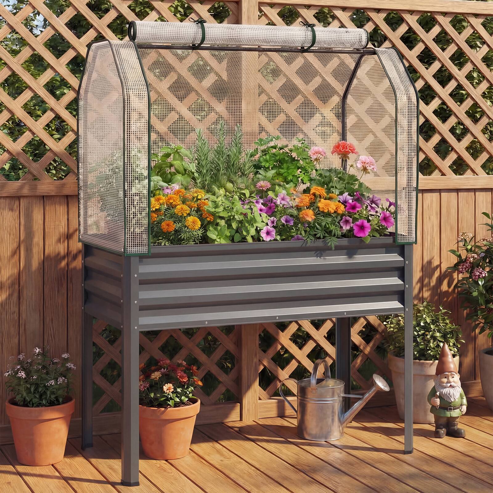 Alt View 1. Costway - Costway 1 PCS Galvanized Raised Garden Bed with Legs Greenhouse Cover Roll-up Door for Vegetable - Gray.