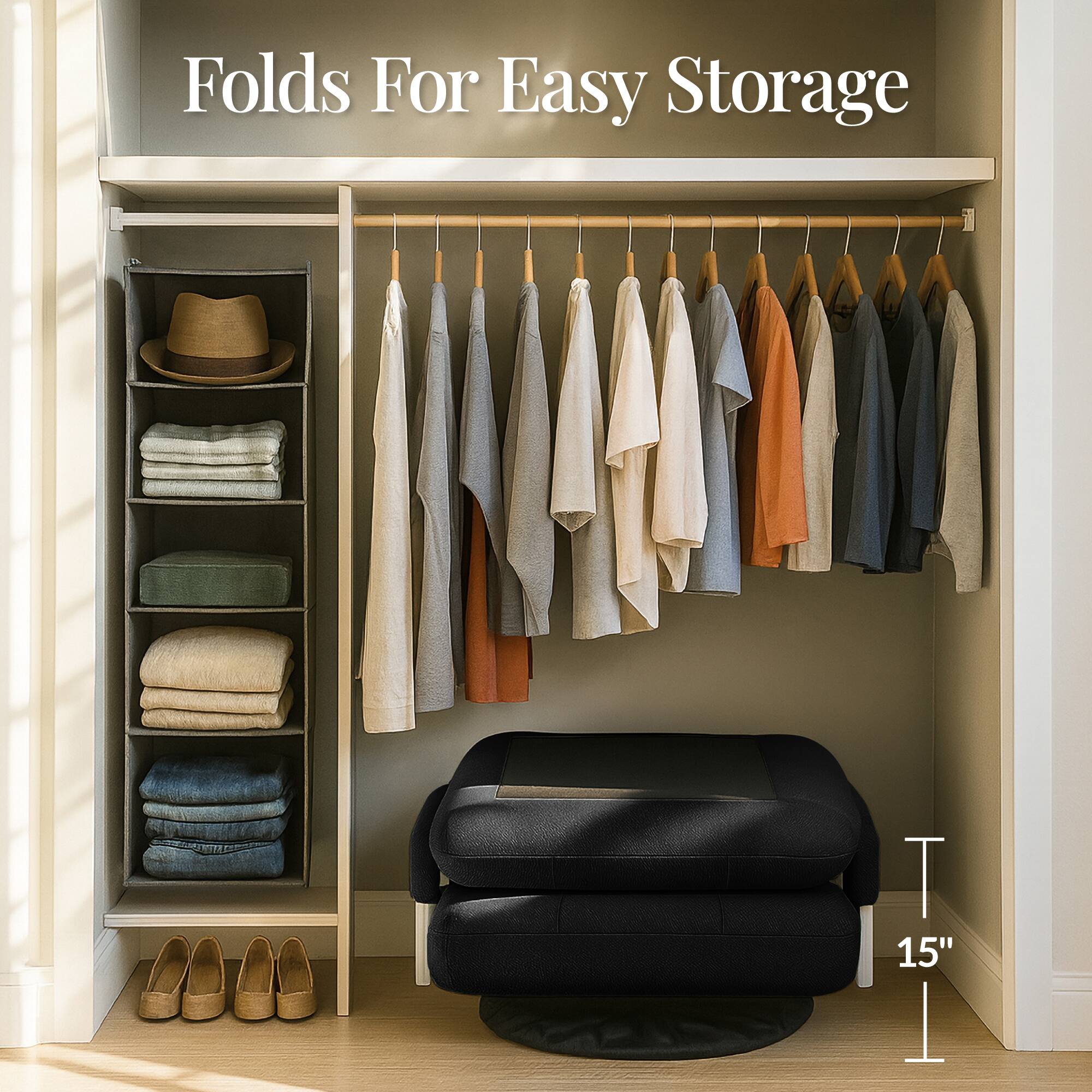 Folds For Easy Storage

T 15"