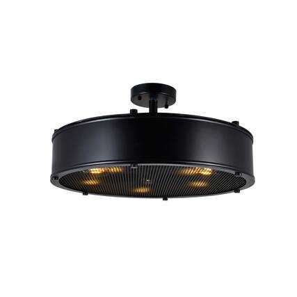 Front. CWI Lighting - Tigris 5 Light Drum Shade Flush Mount With Black Finish - Black.