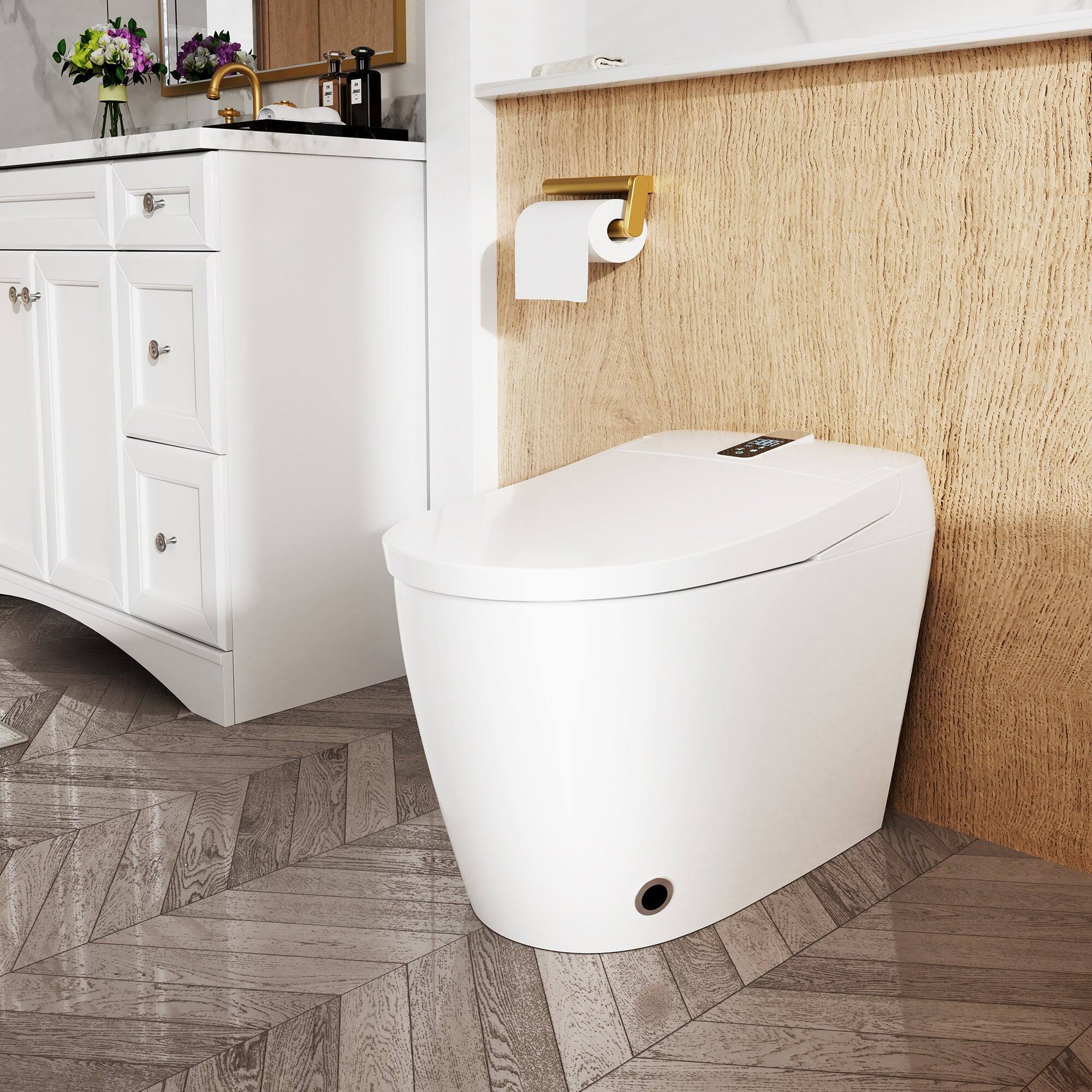 Alt View 2. Boyel Living - Smart Toilet Ceramic Body Heated Seat Multi Wash Auto Flush with Remote - White.