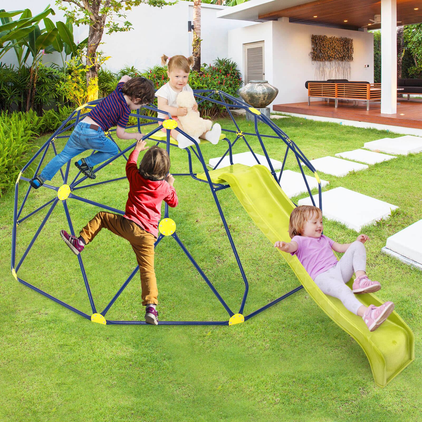 Alt View 3. Costway - Costway 13.3 FT Climbing Dome Geometric Dome Climber with Extended Wavy Slide - Multicolor.