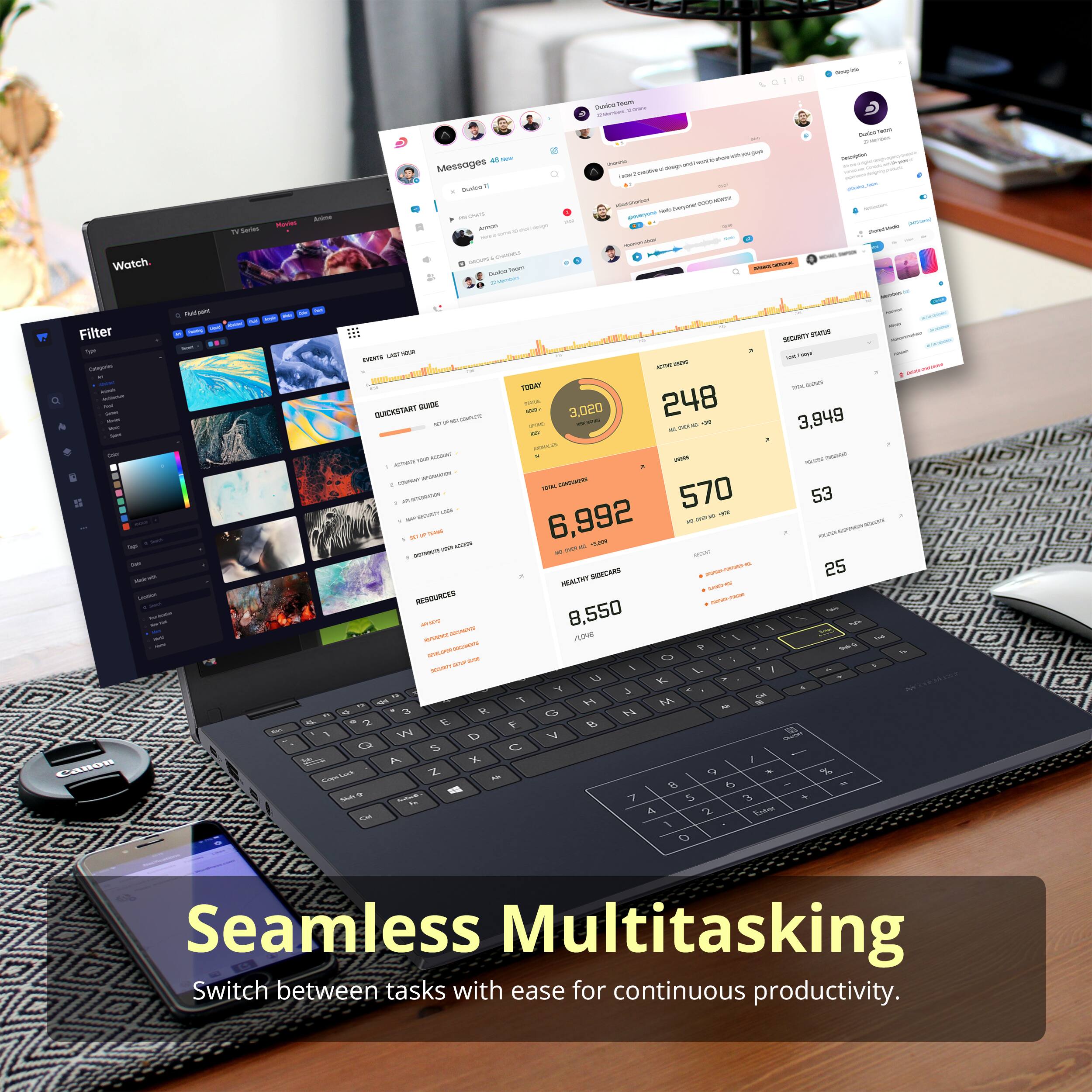 - TEa I
- - - A - Messages - - - - - - 1 Sattes - - - - - - Watch. - - - -  - Filter - Fauem i - - - BUERSIAR - - Tar - - - 3.020 -- - 248 - - - - SETURIT -a - - - - 3,949 Canon - - 1 - - - - - - - | - - - - 570 53 - - - - - - - - 6,992 - - - - - - - - - - - - 25 MAT -  - 8,550 - - am 1 - - . - 0 : - 4 - L I u K - T 5 - . . - 1 H M . - - 3 K G - *   8 Wy D V aadddo & C A X I Z  - X - H t 7 5 ' .  2 Sdee 1 O - Seamless Multitasking Switch between tasks with ease for continuous productivity.