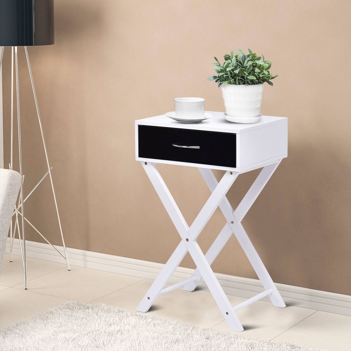 Alt View 1. Ecooso - Modern X-Shape Accent Side End Table, Compact Beside Table for Bedroom or Living Room - White.